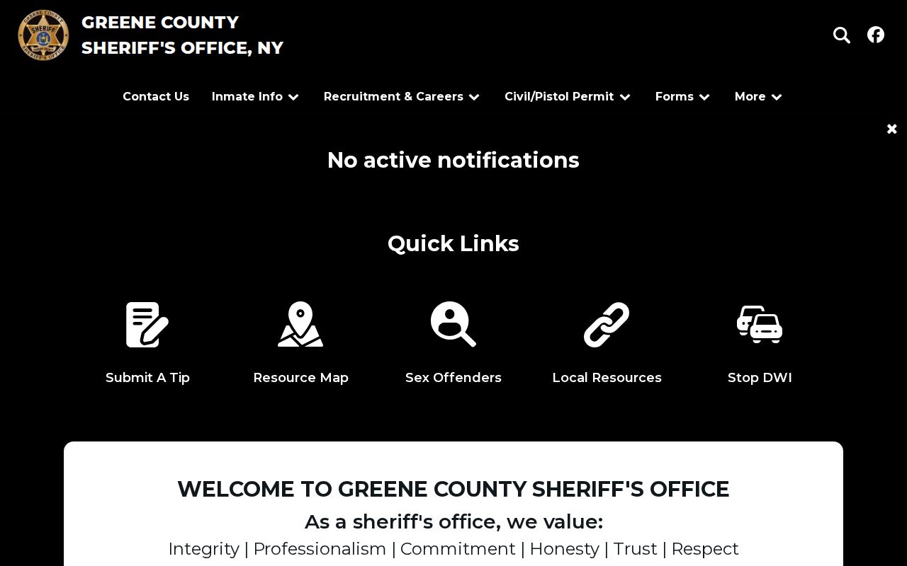 Greene County Sheriff official website for jail roster and booking record lookup